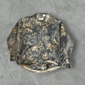 Vintage Mossy Oak Shirt Mens Medium Green Camo 90s Chamois Made In USA Button Up
